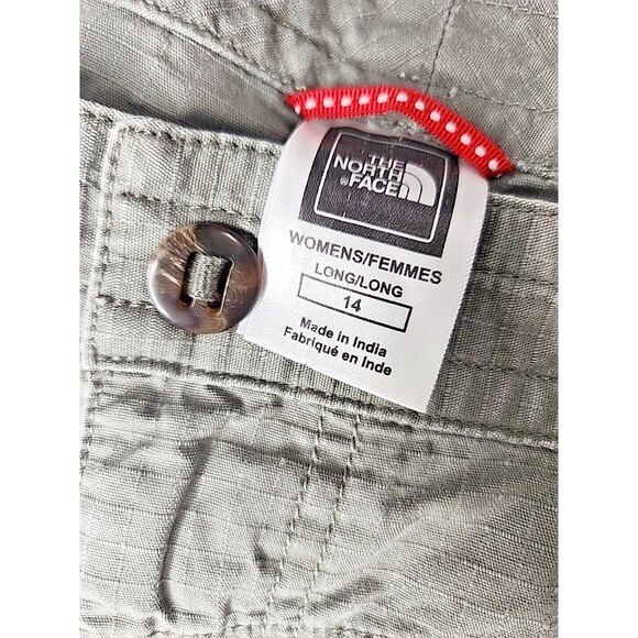 North Face Women's Sz 14 Greenish Gray Cotton Rip Stop Hiking Utility Shorts EUC - Picture 9 of 10